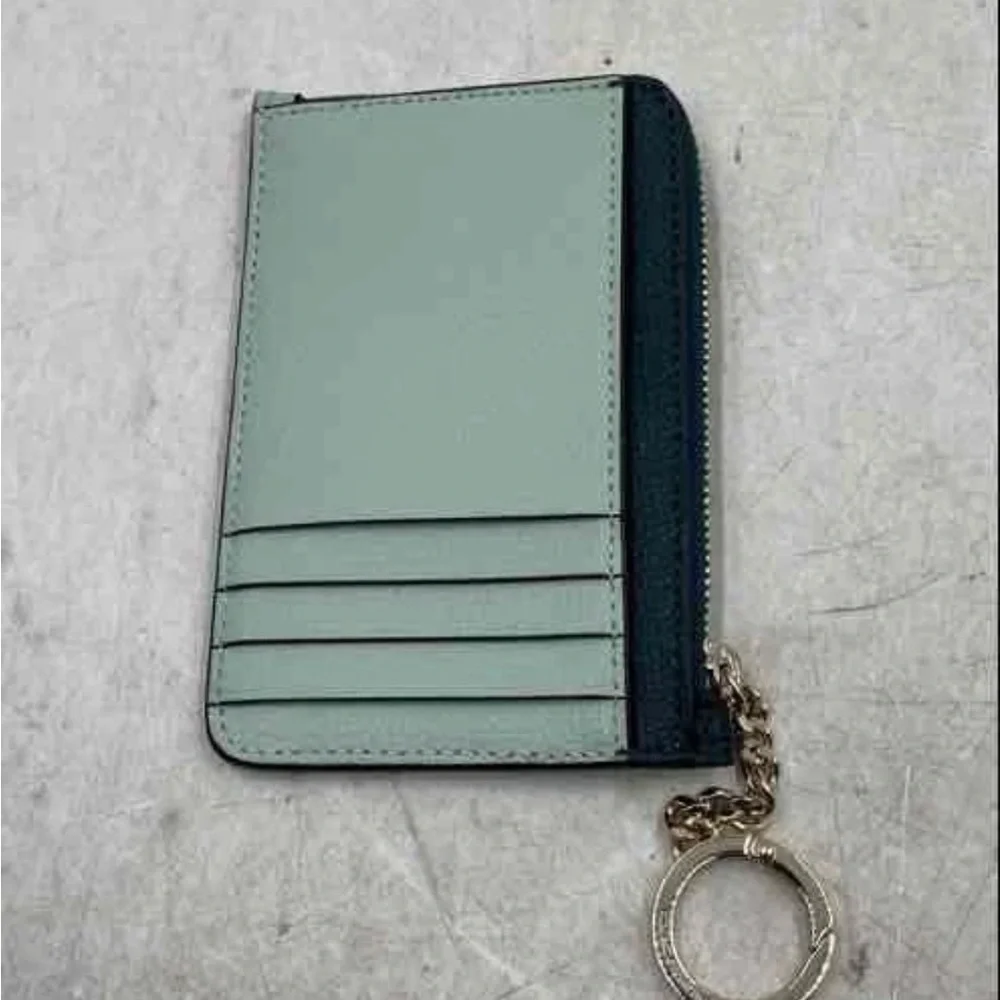 kate spade Two-Tone Dark Green and Mint Zip Card Case Keyring